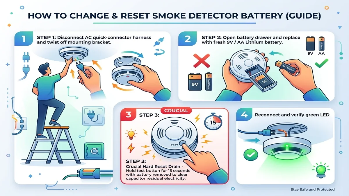 Replacing a 9V backup battery in a residential smoke alarm