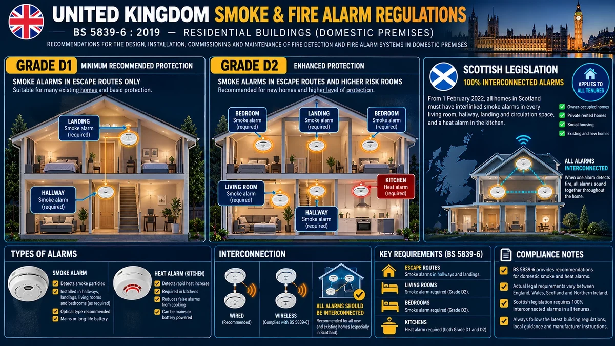 United Kingdom smoke alarm regulations BS 5839-6 overview